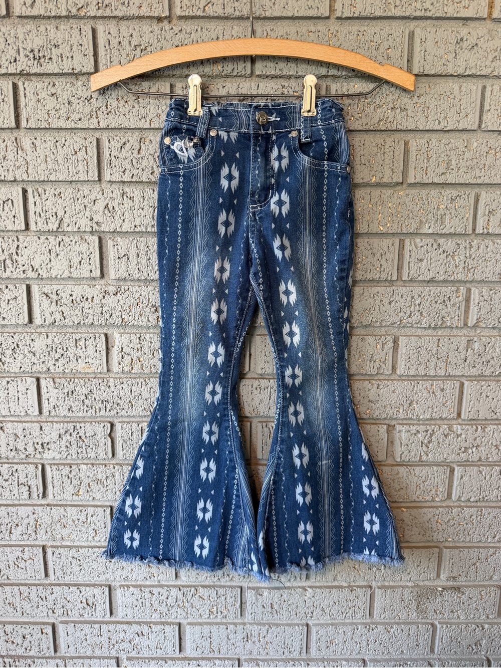 Cowgirl Hardware Aztec Print Bell Bottom Flare Jeans Girls Size 5 Boho Western